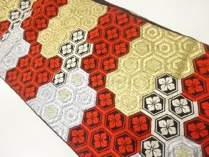 アンティーク　花亀甲模様織出し袋帯（着用可）